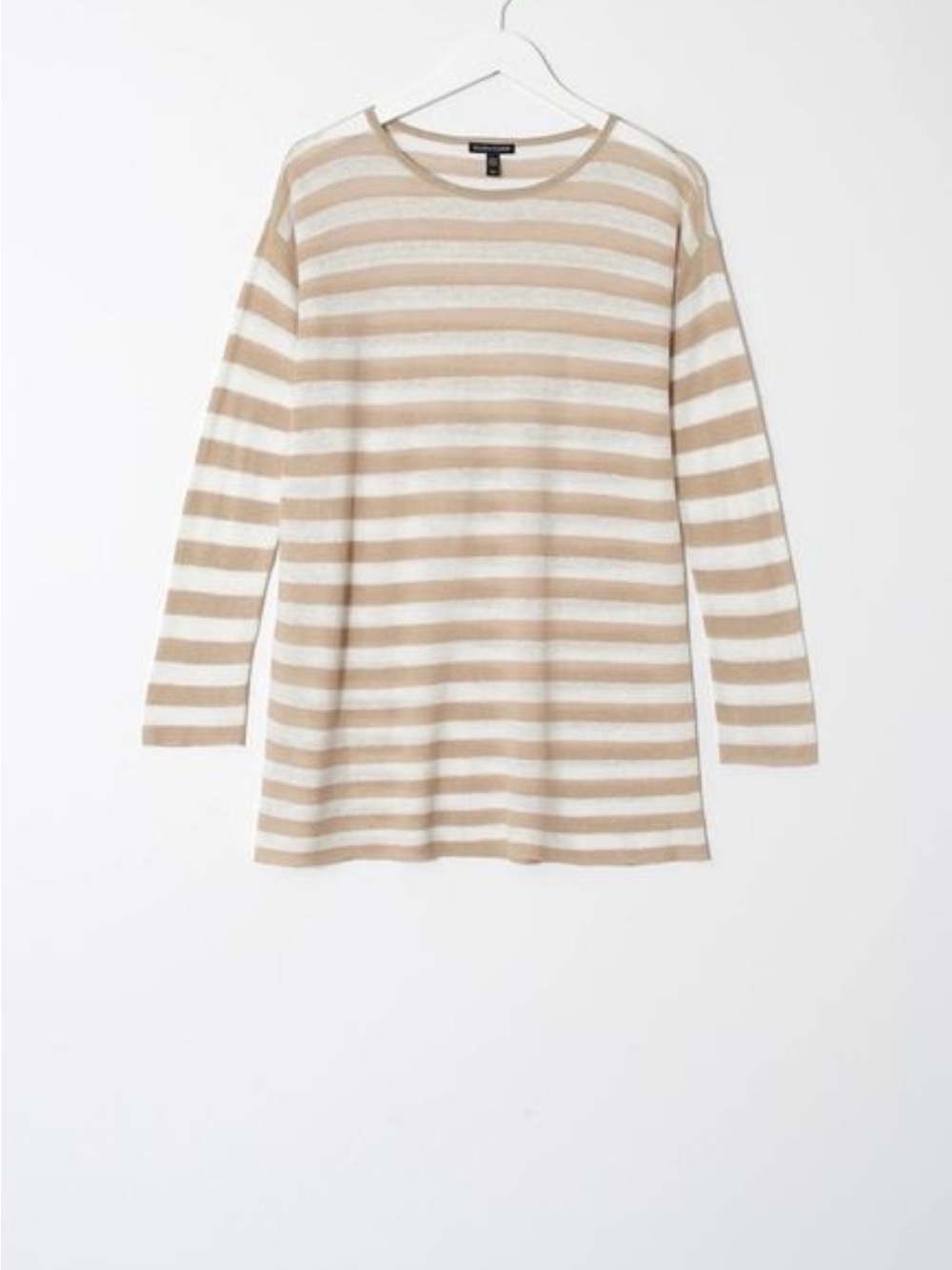 Eileen Fisher Cream and Beige Striped Scoop-Neck Knit Top